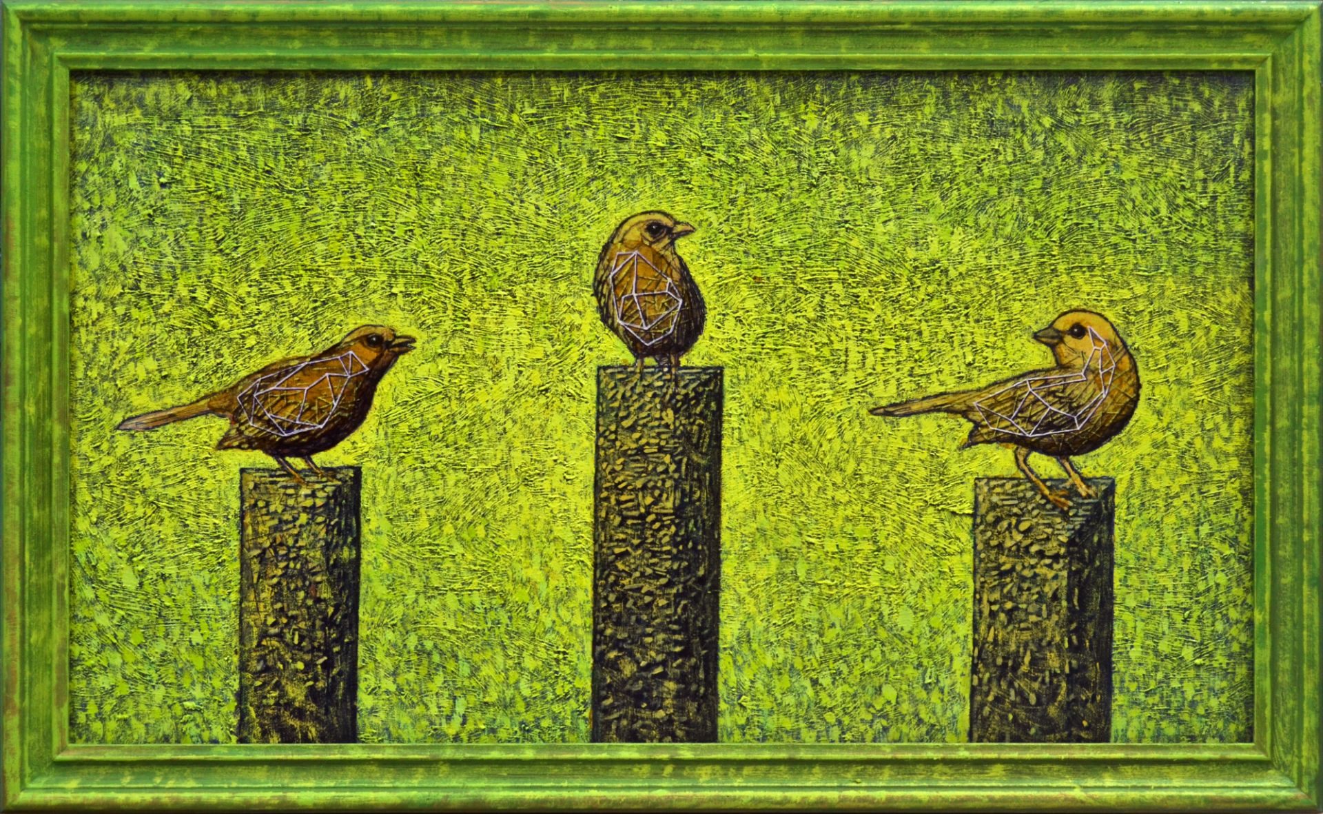 Three sparrows 40x70 cm + frame